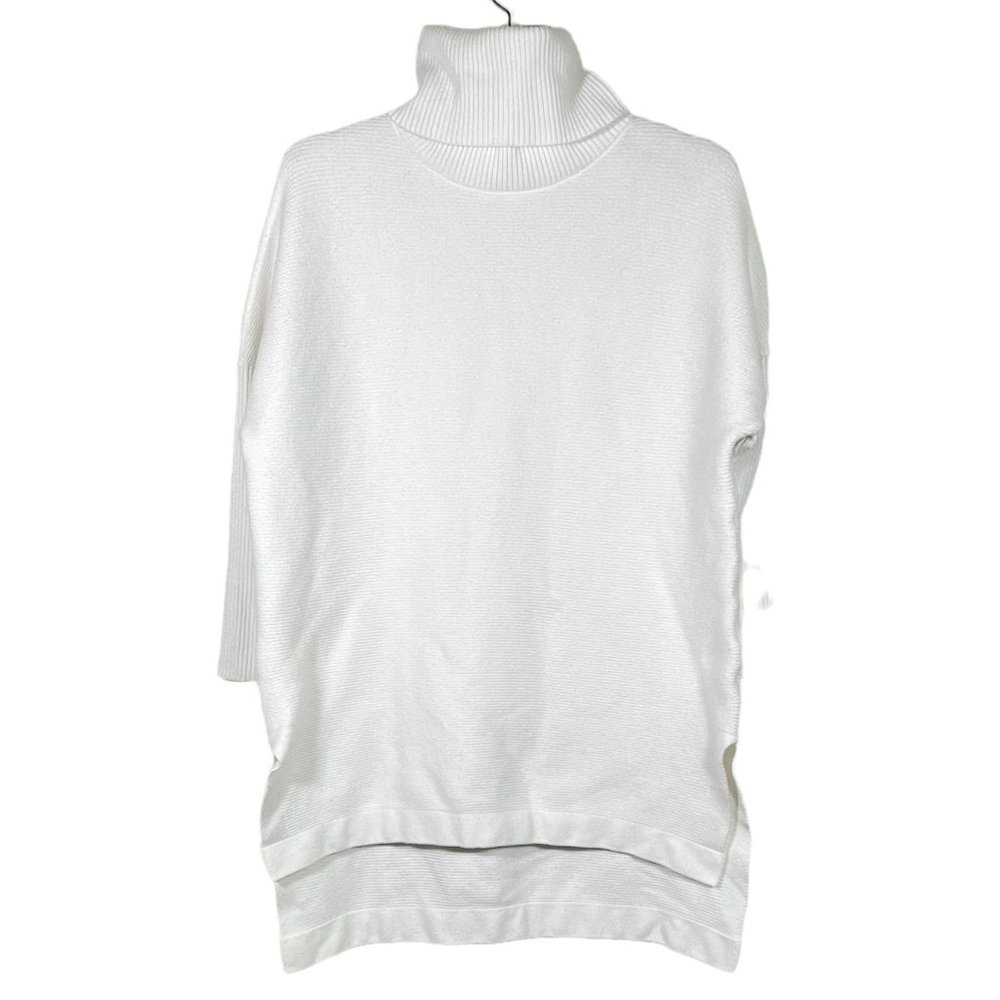Lillusory - Women's Size XS - White Sweater - Cowl Neck - 3/4 Sleeves Split Hem